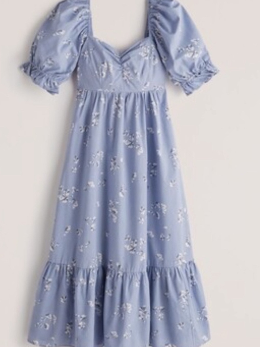 Abercrombie & Fitch Light Blue Floral Puff-Sleeve Midi Dress